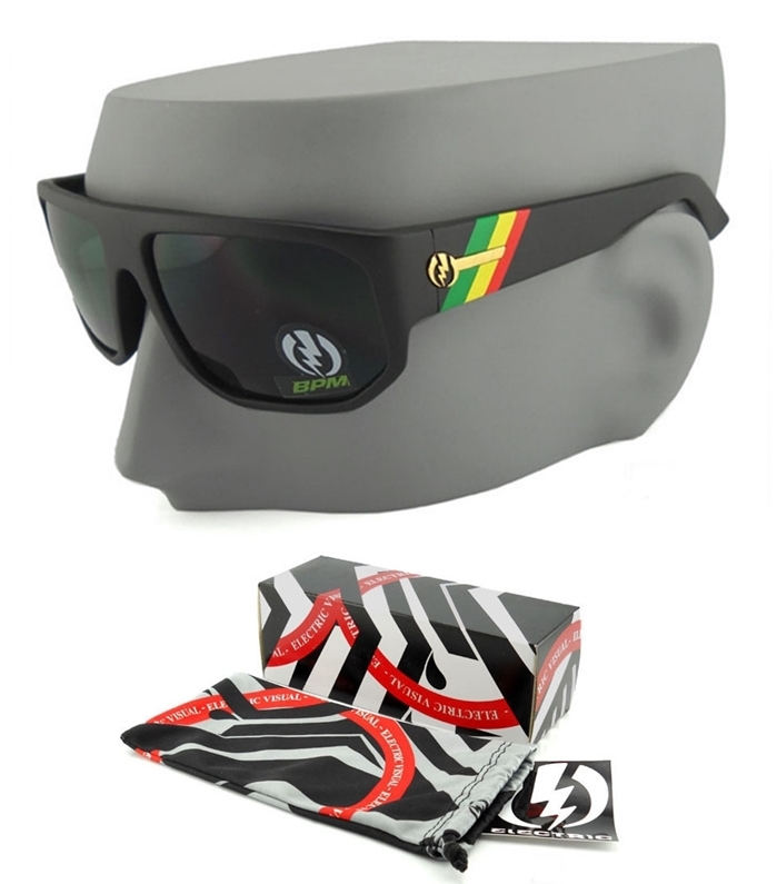 NEW Electric BPM Mens Black Tweed Rasta Stripes Sunglasses w/ Grey Lens