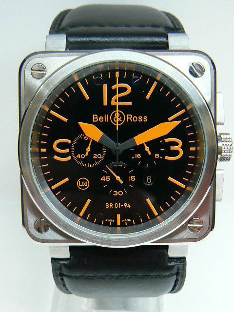 BELL & ROSS 1-94 46x46mm CHRONO ORANGE NUMERALS/HANDS STEEL