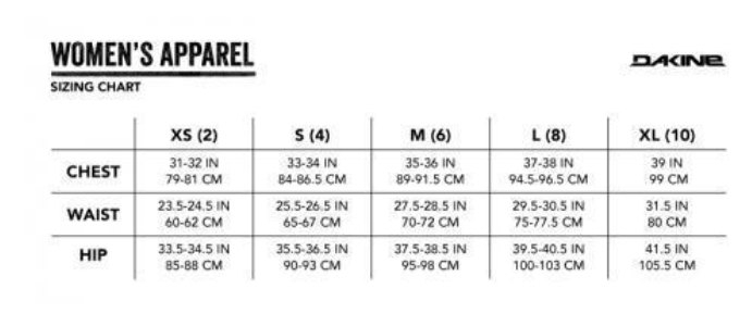 Dakine Size Chart